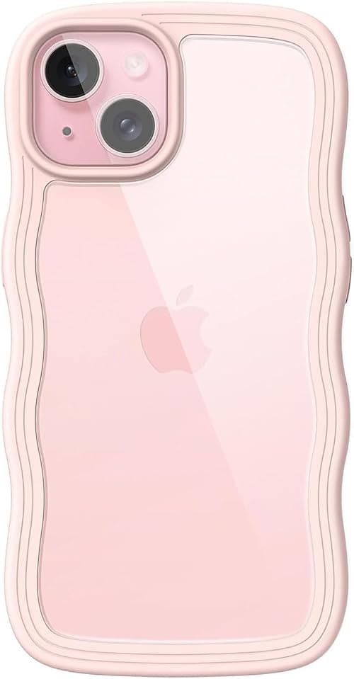 Cute Case for iPhone 15 and 15plus, Wave Frame Curly Shape Shockproof Phone Cover for Women and Girls, Clear Scratch-Resistant Back (Pink, IPhone 15plus) على Amazon.ae - متتبع الأسعار