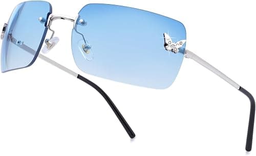 knliwkm Rimless Rectangle Y2k Sunglasses for Women Men Cute Small Clear Frameless Tinted Lens 2000S Fashion Shades Butterfly on Amazon.ae - Price Tracker
