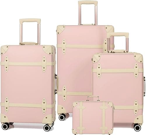 4 Piece PU Leather Luggage Set 14/20/24/28 Inch Pink,Hard Shell Trolley Suitcase with Secure Combination Lock, Spinner Wheels, Lightweight Travel Bag for Family, Business, and Gulf Trips on Amazon - Best Deal Finder