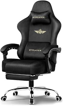 GTPLAYER #1USA Ergonomic Gaming Chair Fabric with Pocket Spring Cushion, Footrest & Armrests – Computer Video Game Desk Chair with Adjustable Lumbar Support & Headrest for Gaming & Office (Black) على Amazon.ae - متتبع الأسعار