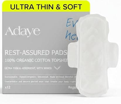 Adaye Organic Pads for Women | 100% Organic Cotton Pads with Wings | Ultra-Thin, Hypoallergenic, Toxin-Free, Unscented Sanitary Pads | Sustainable & Plastic-Free (Pack of 12) – Regular on Amazon.ae - Price Tracker