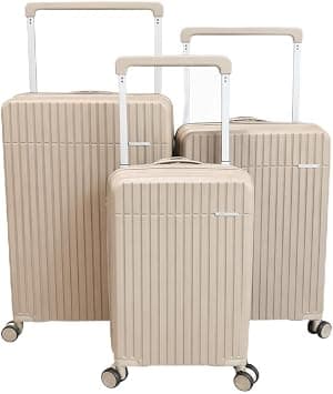 3-Piece Wide-Bar Spinner Suitcase Set ABS+PC Hardshell Trolley (Khaki) على Amazon.ae - متتبع الأسعار