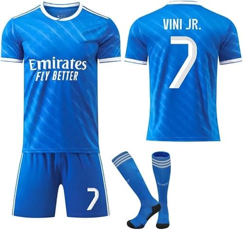 2025/26 Second Away RM Football Jersey Kit– VINI JR #7 Signature Edition–Soccer Uniform Set with Shorts,Socks & Knee Pads–Athletic Training Gift for Men,Youth & Boys(16–3XL),Blue على Amazon.ae - متتبع الأسعار