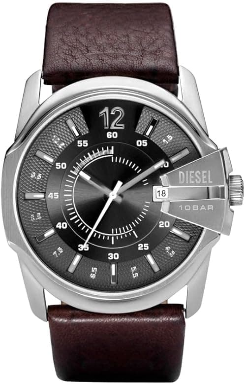 Diesel Men's Master Chief Three-Hand, 46 mm Case Size, Stainless Steel Watch with Leather Strap on Amazon.ae - Price Tracker