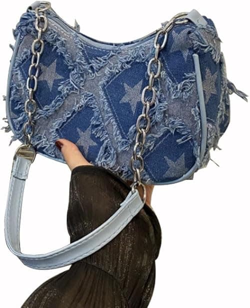 Denim Tote Bag for Women Fashion Adjustable Chain Shoulder Handbag Crossbody Bag Retro Zipper Hobo Purse on Amazon.ae - Price Tracker