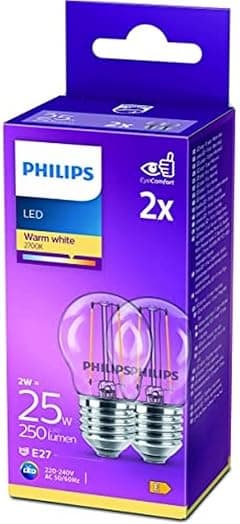 Philips LED Classic Light Bulb 25 W, E27, Pack of 2, Warm White (2700 Kelvin), 250 Lumen, Clear - متتبع أسعار Amazon.sa