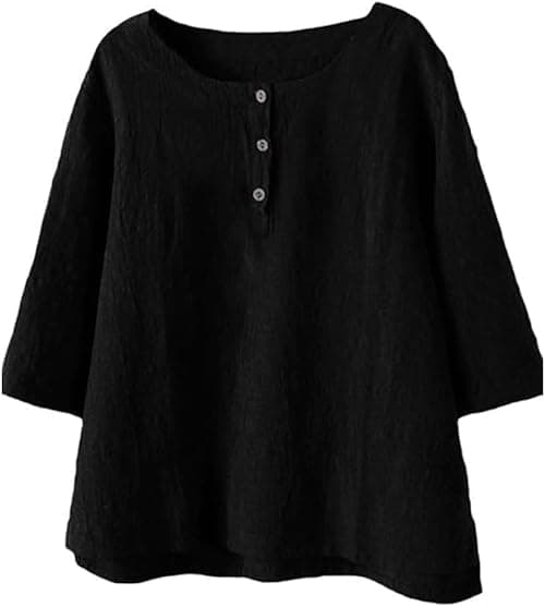 Minibee Women's 3/4 Sleeve Cotton Linen Jacquard Blouses Top T-Shirt on Amazon.ae - Price Tracker