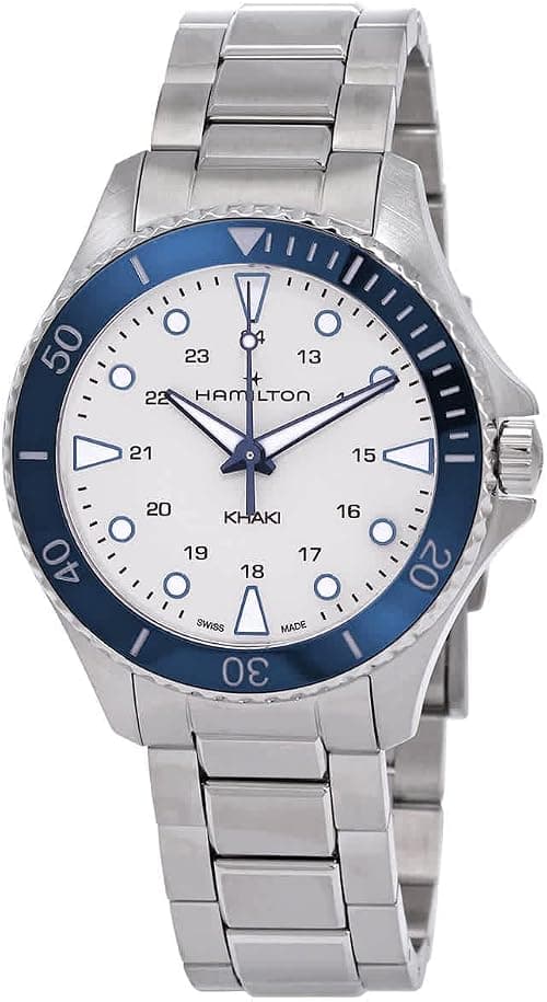 Hamilton Watch Khaki Navy Scuba Quartz | Swiss Made | 37mm Stainless Steel Case | Silver Dial Analog Watch | Silver Stainless steel Bracelet (Model: H82231150) on Amazon - Best Deal Finder