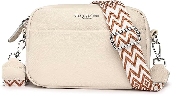 Crossbody Bag for Women Genuine Leather Wide Strap Shoulder Bag Purse Trendy Design Camera Crossbody Purse Top Zip on Amazon - Best Deal Finder