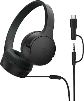 Belkin SoundForm Mini Kids Wired Headphones with USB-C to 3.5mm Dongle, Built-in Mic & Fun Stickers, 85dB Max Volume – for Online Learning, Travel, Compatible with iPhone, iPad, Galaxy, etc - Black on Amazon.ae - Price Tracker