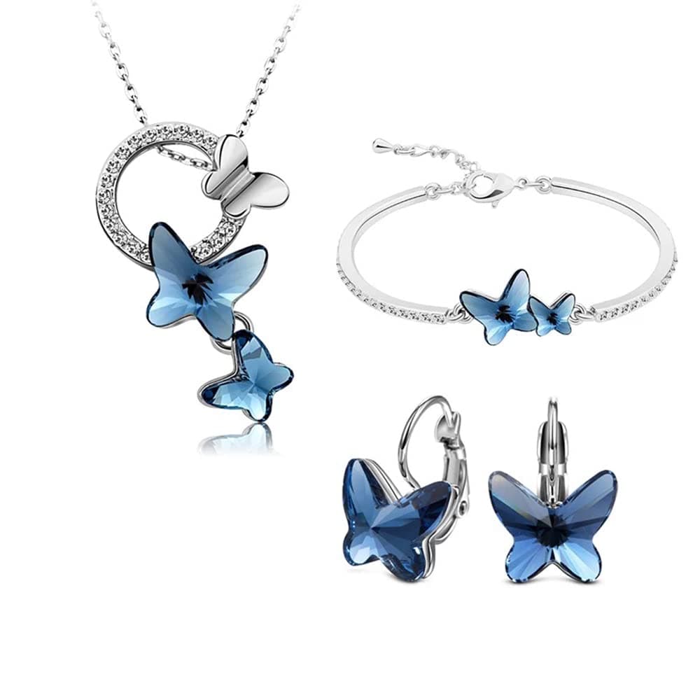 Valentine Gift By Shining Diva Italian Designer Platinum Plated Crystal Butterfly Earrings Chain Pendant Necklace Combo Jewelry Set for Women and Girls (Blue) (14603s) on Amazon.ae - Price Tracker