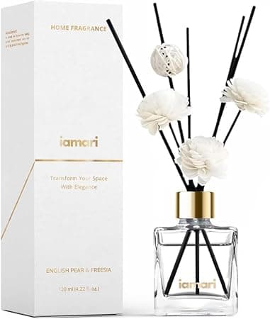 IAMARI English Pear & Freesia Reed Diffuser 120 ml | Transparent Glass Bottle with Decorative Flowers | Home Fragrance & Interior Decor on Amazon.ae - Price Tracker
