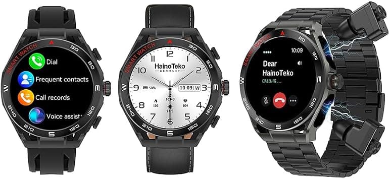 HainoTeko ST-17 Watch Buds Smartwatch with Built-in Wireless Earbuds, AMOLED Display, Bluetooth Calling, 3 Interchangeable Straps Multiple Sports Modes and 10-Day Battery Life Designed for Men Black on Amazon.ae - Price Tracker