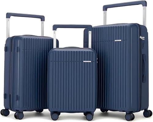 3 Piece Luggage Set ABS+PC Wide Handle 20/24/28 Inch Blue,Lightweight Travel Suitcase with Secure Combination Lock, Spinner Wheels, Durable Hard Shell for,Business on Amazon - Best Deal Finder