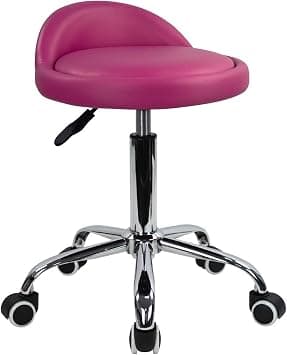 KKTONER PU Leather Round Rolling Stool with Back Rest Height Adjustable Swivel Drafting Work SPA Medical Task Chair with Wheels (Rose red) on Amazon.ae - Price Tracker