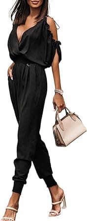 Dokotoo Women's Elegant Casual One-Piece Long Jumpsuit Elastic Cruise Waist Cold Shoulder with Pockets Clothes for Spring,Medium Black, black / black, Médio on Amazon.ae - Price Tracker