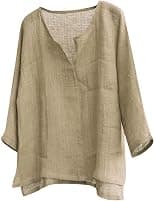 Plus Size Cotton Linen Shirts for Men Casual Long Sleeve T Shirts Loose Fit Comfy V-Neck Yoga Tops Blouse Vintage - Amazon.sa Price Tracker