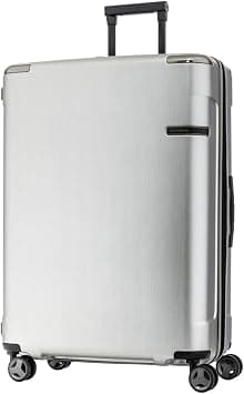 Samsonite Evoa Suitcase Cabin Size 81 cm / 30 inch, 4 Spinner Wheels, Polycarbonate, Brushed Silver|Aero-Trac Wheels|TSA Lock|Divider Pad|Anti-Theft Zipper|Expandable - 10 Years International Warranty على Amazon.ae - متتبع الأسعار