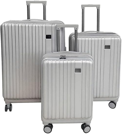 Luggage Set, 3-Piece ABS and PC, Grey, TSA-Compatible Lock, Waterproof, Lightweight, 20-24-28 Inches (Silver) على Amazon.ae - متتبع الأسعار