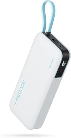 CUKTECH CP25 Power Bank, 20000mAh 55W Portable Travel Charger Built-in USB C Cable, Fast Charging Battery Pack for Xiaomi, Redmi, iPhone, Samsung, Honor, Poco, Switch etc (White) على Amazon.ae - متتبع الأسعار