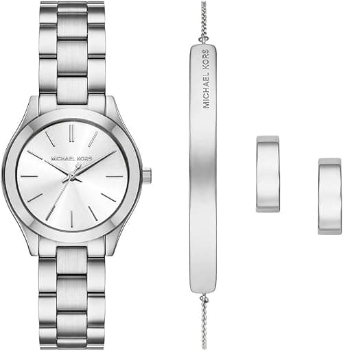 Michael Kors MK7563SET Slim Runway Wrist Watch Gift Set for Women, 32 mm Case Size, Silver on Amazon - Best Deal Finder