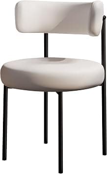 Beauenty Nordic Modern Dining Chair, Lamb Wool Fabric/PU Leather Upholstered Chair with Wraparound Backrest, Metal Carbon Steel Legs(Fiber, Black) على Amazon.ae - متتبع الأسعار