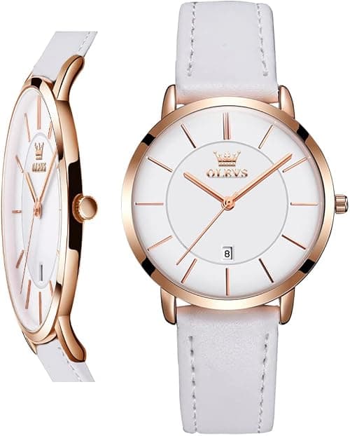 OLEVS Women Wrist Watches Ultra Thin 6.5mm Minimalist Dress Fashion Leather Strap Quartz Waterproof Date Day Slim Watches for Ladies on Amazon.ae - Price Tracker