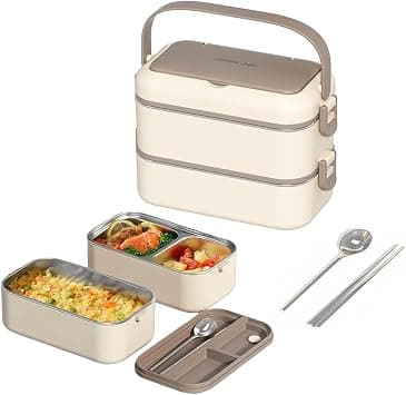 1pcs 2-Tier Stainless Steel Lunch Box,Portable Stainless Steel Meal Box Set With Cutlery,with Spoon and Fork For Office,Outdoor Work, And Camping Dining 8.27 * 4.33 * 8in on Amazon.ae - Price Tracker