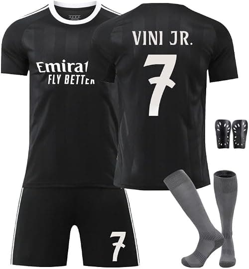 2025/26 Training version RM Football Jersey Kit– VINI JR #7 Signature Edition–Soccer Uniform Set with Shorts,Socks & Knee Pads–Athletic Training Gift for Men,Youth & Boys(16–3XL),Black على Amazon.ae - متتبع الأسعار