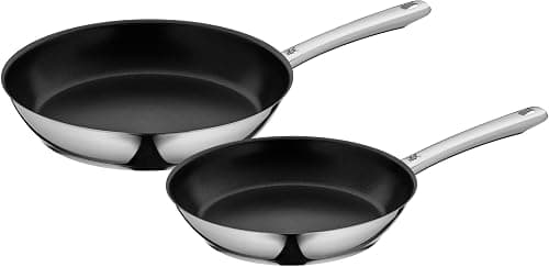 WMF Nordic Profi Frying Pan Induction 2 Pieces, Induction Frying Pan 24, 28 cm, Nonstick Coated Frying Pan, Oven-Safe, Drip-Free, Cromargan Stainless Steel Frying Pan, Suitable for All Types of Hobs على Amazon.ae - متتبع الأسعار