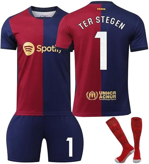 2024/25 Home BAR Football Jersey Kit– TER STEGEN #1 Signed Edition–Soccer Uniform Set with Shorts,Socks & Knee Pads–Athletic Training Gift for Men,Youth&Boys(16–3XL),White text على Amazon.ae - متتبع الأسعار