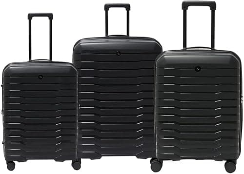 Echolac Lordnorth 3-Piece Black Luggage Set 55/65/78cm With 4 Double Spinner Wheels, PP Hard Shell, Expandable, Lightweight, TSA Lock For Secure Travel على Amazon.ae - متتبع الأسعار