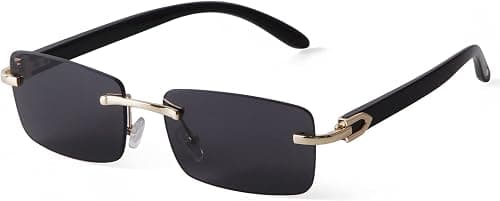 Fashion Rimless Sunglasses for Women Men Gangster Tinted Lens Frameless Shades Faux Buffalo Horn Glasses Rectangle Eyewear على Amazon.ae - متتبع الأسعار