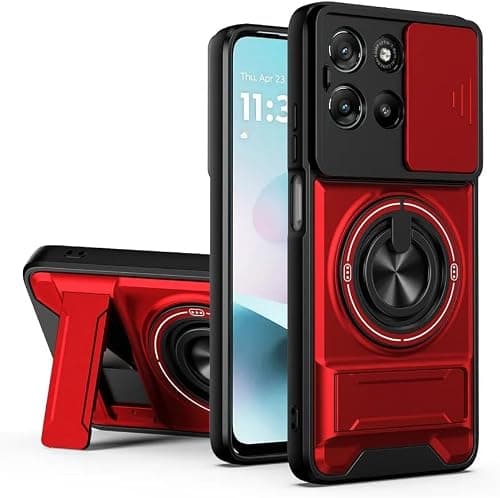 Gruattreay Compatible with Motorola Moto G77 5G Case, with Slide Camera Cover Heavy Duty Military Grade Shockproof Magnetic Ring Holder and Invisible Kickstand Case (Red) on Amazon.ae - Price Tracker