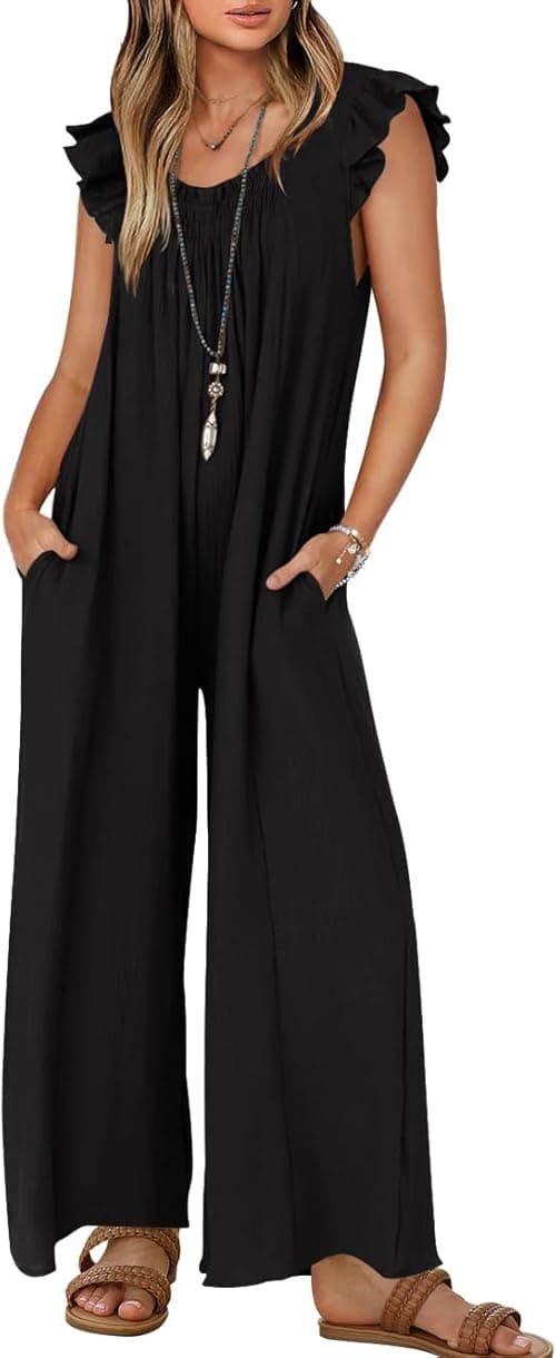 ZESICA Women's 2024 Summer Loose Jumpsuit Casual V Neck Sleeveless Oversized Wide Leg Pant Overalls Romper with Pockets on Amazon.ae - Price Tracker