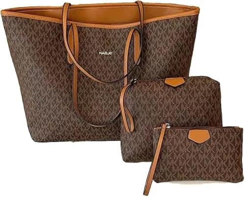 Luxury Monogram Tote Bag Set with Matching Wallet and Wristlet, Brown and Tan, 3 Pieces on Amazon.ae - Price Tracker