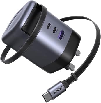 UGREEN 100W Type C Fast Charger with Retractable USB Cable, 4 Ports GaN Laptop Adapter, Compatible for MacBook Air M4, HP, Lenovo, Dell, iPad, HONOR Pad, iPhone 17 Pro Max, Samsung S25 ultra | Built-in 0.75m Retractable Cable; For MacBook Pro/Air, iPhone 17 Pro/17/16/15, iPad, Galaxy S25/S24,Pixel 9/8, and more on Amazon.ae - Price Tracker