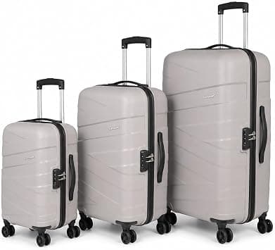 Kamiliant by American Tourister Ryker DW 3pc Set (55 + 68 + 79 cm), 4 Spinner Wheels, Hard Top, Polypropylene, Light Grey|Combination Lock|Internal Divider Pad|Cross Ribbons - 3 Years Global Warranty على Amazon.ae - متتبع الأسعار