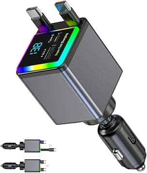 XZM 4 in 1 Retractable X18 Car Charger with RGB Light, 141W Fast Charging USB Dual Type C Car Adapter, Compact Car Phone Charger for iPhone, Road Trip Essentials 12V-24V Compatible(Dual Type C Cable) on Amazon.ae - Price Tracker