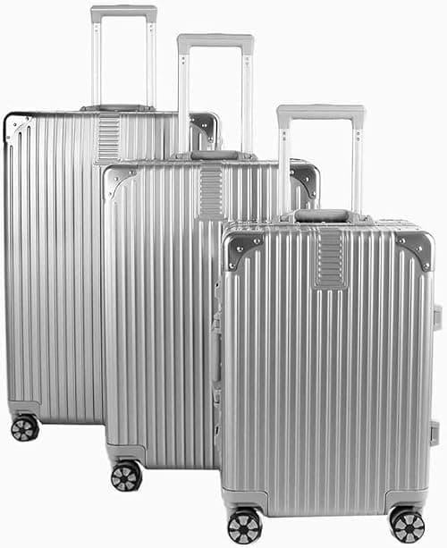 Generic 3-Piece Aluminum Frame Poly Carbon Material Luggage Set: Large (28"), Medium (24"), Carry-On (20") Silver Hard Shell Suitcases with Spinner Wheels, TSA Lock, and Elastic Cross Straps on Amazon.ae - Price Tracker