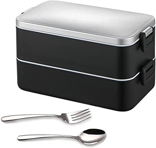 Stainless Steel Lunch Box for Adults and Kids,Leak-proof Double-Layer 3 Compartments Bento Box with Fork and Spoon (Black) on Amazon.ae - Price Tracker