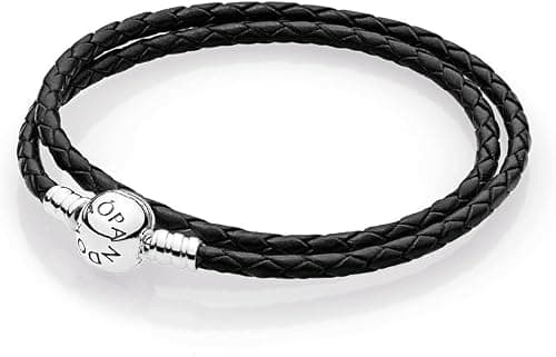 PANDORA Moments doppeltes schwarzes Lederarmband mit Kugelverschluss aus Sterling Silber, Kompatibel Moments, Größe: 44cm, 590745CBK-D4 على Amazon.sa - متتبع الأسعار
