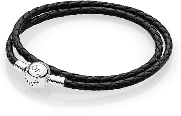 Pandora Moments 590745CBK-D4 Double Black Leather Bracelet with Sterling Silver Ball Clasp, Compatible Moments, Size: 44 cm on Amazon.ae - Price Tracker