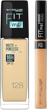 Maybelline New York Perfect Fit Me Flawless Matte Base Makeup Combo Conceal+Blend Duo Kit, Fit Me Foundation Powder 128 (30Ml)+Fit Me Concealer Shade 25 (6.8Ml) on Amazon.ae - Price Tracker