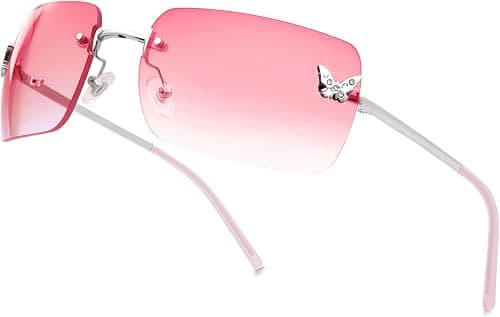 knliwkm Rimless Rectangle Y2k Sunglasses for Women Men Cute Small Clear Frameless Tinted Lens 2000S Fashion Shades Butterfly on Amazon.ae - Price Tracker