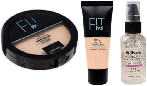Willyard Beauty Fit Me Matte+Poreless Liquid Tube Foundation Natural & Fit Me Compact Powder That Protects Skin From Sun, Absorbs Oil, Sweat and Helps You To Stay Fresh For Upto 12Hrs & Spray Primer on Amazon.ae - Price Tracker