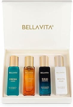 BellaVita Luxury Unisex Perfume Gift Set for Women & Men | Includes Honey OUD, SKAI, FRESH, White OUD, Perfume Set | Long Lasting Perfume Scents | Premium Collection Perfumes (4x20ml) on Amazon.ae - Price Tracker