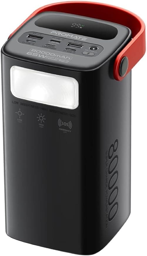 Promate Power Bank, 80000mAh High-Capacity Battery Charger, 65W In/Out USB-C Power Delivery, 15W USB-C Port, 22.5W QC 3.0, 15W USB, LED Torchlight for iPhone 16/17, MacBook Pro, Samsung S25 ulltra على Amazon.ae - متتبع الأسعار