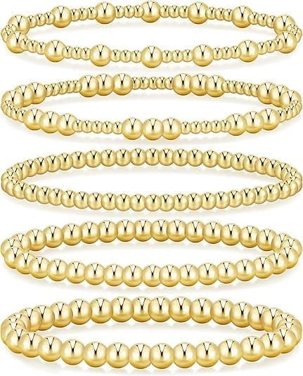 5 Pack Gold Bead Bracelet for Women, 14K Gold Plated Strand Beaded Bracelet Stack, Elastic Stretch Bead Ball Bracelet Set on Amazon.ae - Price Tracker