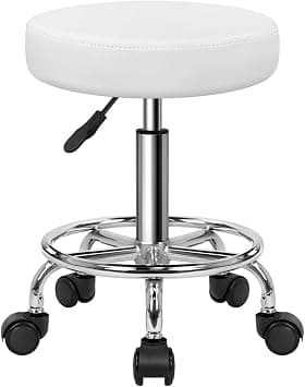KKTONER PU Leather Round Rolling Stool with Foot Rest Swivel Height Adjustment Spa Drafting Salon Tattoo Work Office Massage Stools Task Chair White Small (White) على Amazon.ae - متتبع الأسعار